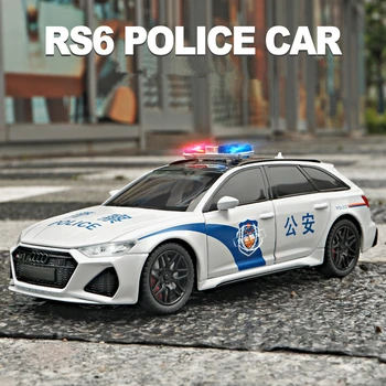 1/24 Audi RS6 Alloy Avant Универсал Модель Автомобиля, Изготовленная на заказ, Металлические Игрушечные Полицейские Машины, Имитация Модели Автомобиля, Звук, Свет, Подарки Для Детей