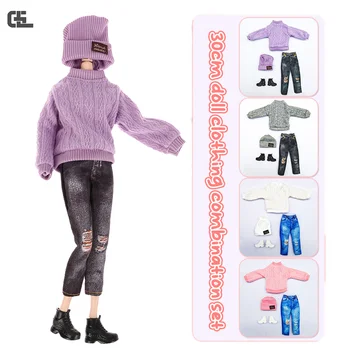 1 комплект кукольной одежды для куклы 30 см, шляпа, свитер, джинсы, брюки, ботинки на плоской подошве, миниатюрный декор для кукольного домика