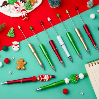 1 комплект Рождественской шариковой ручки с красочным силиконовым шариком, Снеговик, Санта-Елка, шарм, Пластиковая ручка из бисера, подарок на фестиваль