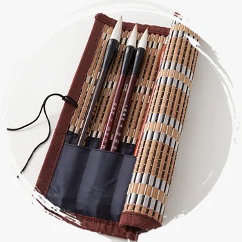 1 шт. бамбуковая портативная кисть для каллиграфии, держатель для рулона, органайзер для хранения (размер L, 8 слотов)