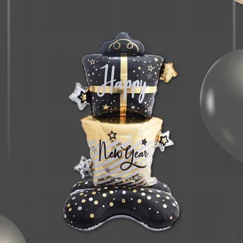 1 шт. Новогоднее украшение Стоящий воздушный шар из алюминиевой пленки Подарочная коробка из черного золота Популярное украшение для новогодней вечеринки Воздушный шар