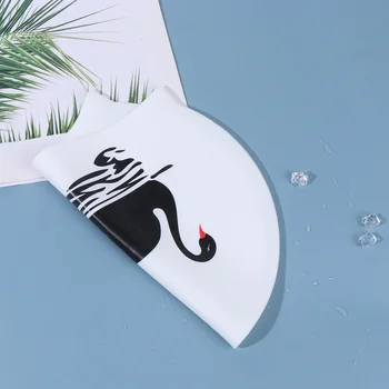 1 шт. силиконовая практичная водонепроницаемая шапочка для плавания, защита ушей для плавания с длинными волосами, для женщин, для плавания (рисунок лебедя)