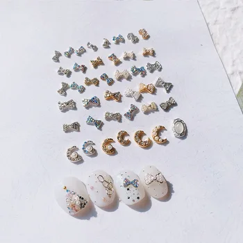 100ШТ бантиков-бабочек из 3D сплава для украшения кончиков ногтей, Золото, серебро, Металлическая шпилька AB, блестки для ногтей, драгоценный сплав DA1347