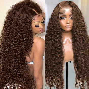 13x4 Глубокая волна Шоколадно-коричневый парик на кружеве Прозрачные Вьющиеся Человеческие волосы HD парики на кружеве Бразильский цветной парик для женщин