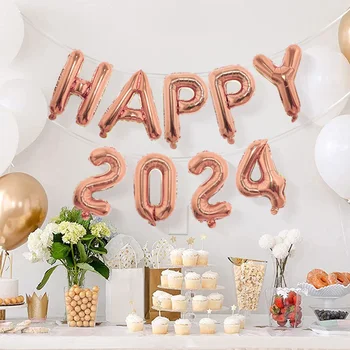 16-дюймовый Воздушный шар с Новым Годом 2024, Новые Украшения из воздушных шаров с буквами, Алюминиевая пленка, Украшения для дома, Реквизит для фотосессий, принадлежности для вечеринок