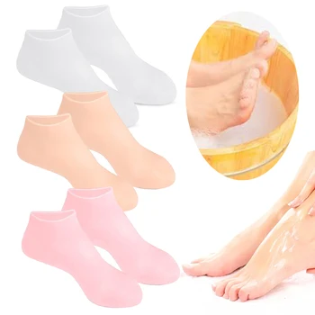 2 пары силиконовых носков для педикюра с защитой от растрескивания, силиконовые увлажняющие носки, обезболивающие, противоскользящие для сухих ног с трещинами