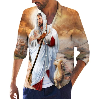 2023 Рубашки с Иисусом Христом для мужчин и женщин, блузка с длинным рукавом с 3D принтом Иисуса, топы, футболки оверсайз, мужская рубашка Camisa Christians