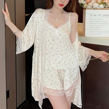 2023 Сексуальная пижама Женская Корейская пижама Летние шорты на подтяжках со сломанным цветком Пижама Тонкий женский модный комплект ночных рубашек