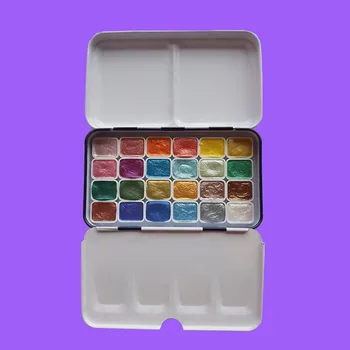 24 цвета 1,0 мл и 12 цветов 2,0 мл перламутрового акварельного пигмента ， 3-слойный складной костюм в железной коробке