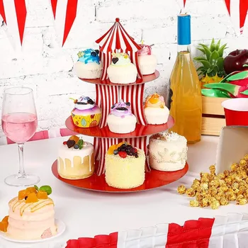 3-х Уровневая подставка для бумажных кексов Circus Carnival в красную полоску, принадлежности для украшения тортов, подставка для кексов на десерт ко Дню защиты детей