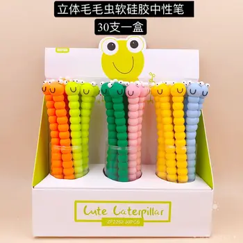 30 Ручек /коробка Корейская версия Мягкая силиконовая нейтральная ручка Cute Caterpillar Cater Гелевая ручка Школьные письменные принадлежности