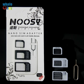 3000 компл. / лот 4в1 Noosy Адаптер для Nano Sim-карты + Адаптер для Micro Sim-карт + Стандартный адаптер для SIM-карты С извлеченным pin-кодом для iphone