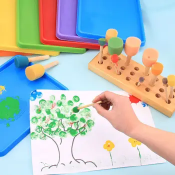 4 шт. Губчатая желтая кисть для рисования граффити с деревянной ручкой, детские игрушки для рисования, детские инструменты для рисования, игрушки для рисования