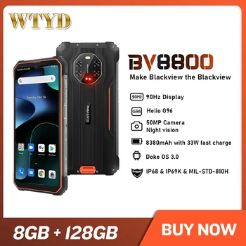 Blackview BV8800 Прочный Смартфон 8380 мАч 50 Мп Ночная Версия Четырехъядерная Камера 8 ГБ 128 ГБ Android 11 4G Мобильный Телефон Глобальная Версия