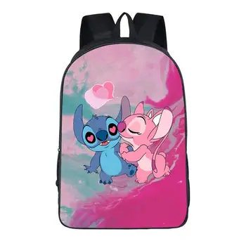 Disney Stitch Детский рюкзак Kwaii Lilo & Stitch Pattern Для девочек, Розовая Трудоемкая Начальная сумка Через плечо, Детский Школьный ранец, Подарок