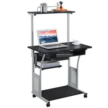 Easyfashion 2-ярусный компьютерный стол для домашнего офиса, школы, черный