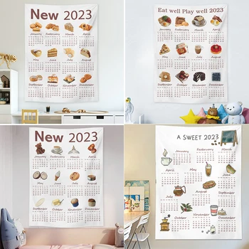 Ins 2023 Календарь, Гобелен для завтрака, Фоновая ткань, Маленькая настенная вешалка для комнаты мальчика и девочки, Мультяшная вешалка, Гобелены, декор общежития