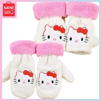 Minisi Hello Kitty, плюшевые Кавайные мультяшные перчатки на целый палец, зимние Теплые женские перчатки на половину пальца для верховой езды, подарок на день рождения для девочек