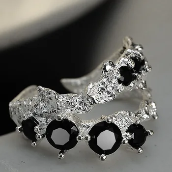 MLKENLY Personality 100% стерлинговое серебро 925 пробы, кольцо с полой текстурой, женское кольцо с бриллиантом с открытым рядом, кольцо на указательный палец