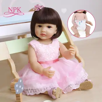 NPK 55 СМ возрожденная кукла тоддер розовое платье реалистичная настоящая мягкая на ощупь силиконовая модная кукла для всего тела