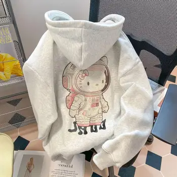 Sanrio Kawaii Astronaut Hello Kitty Мода Весна Новый Граффити Пара Толстовка Мультфильм Модный свитер Милая Повседневная игрушка в подарок для девочки