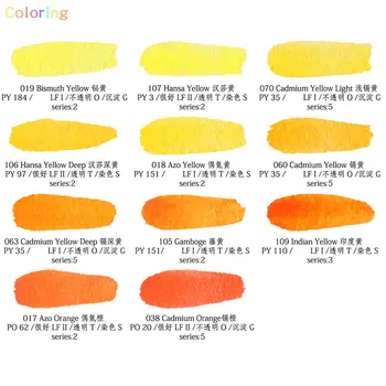 Акварельные краски M. Graham Artists Желтого / Оранжевого цвета в тюбиках по 15 мл, Изготовлены из натурального Ежевичного меда, Блестящие, с высокой пигментацией