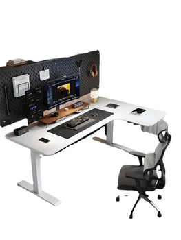 Белый угловой письменный стол, стол с электрической регулировкой высоты, L-образный рабочий стол, Угловой настольный компьютерный стол