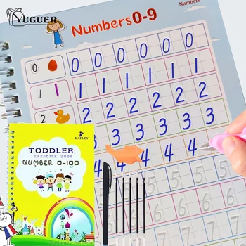 Бесплатная доставка Испанская многоразовая тетрадь для изучения математики английского языка, 3D-книга для каллиграфии, цифры для рисования 0-100 для детей, игрушка в подарок