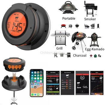 Беспроводной цифровой Bluetooth Smart Bbq / Термометр для мяса в духовке-гриле 2 В 1 Для коптильни, угля для барбекю и духовки