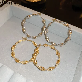 Геометрические серьги-кольца Draweye для женщин корейской моды Золотого, серебряного цвета, милые украшения, простые элегантные ретро-украшения для женщин