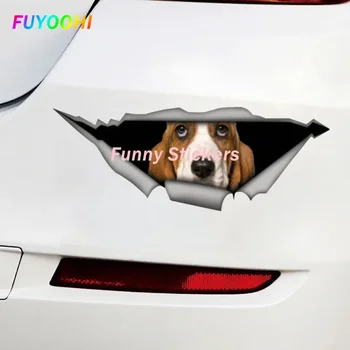 Забавные наклейки FUYOOHI Креативная наклейка на автомобиль Бассет Хаунд 3D Наклейка на окно автомобиля Аксессуары Водонепроницаемые высококачественные виниловые наклейки