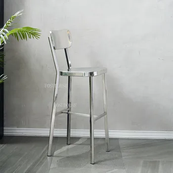 Индивидуальные барные стулья Современный минималистичный высокий стул Бытовая перекладина из нержавеющей стали KTV Спинка Серебристый табурет с высокими ножками для кухни