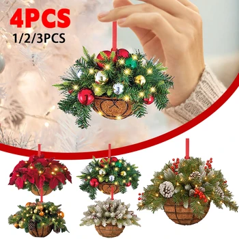 Искусственная подвесная корзина для цветов, Рождественская подвеска, Искусственное растение, украшения для Рождественской елки, подвесные подвески, Рождественское украшение