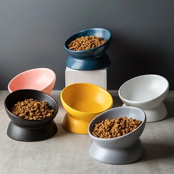 Керамическая миска для домашних животных в скандинавском стиле, миски для кормления кошек, защита шеи щенка, миски для высоких ног, принадлежности для еды для кошек