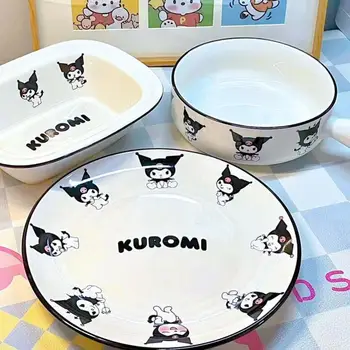 Керамическая посуда Kawaii Sanrio Kuromi Pochacco большой емкости домашняя мультяшная миска с милым девичьим сердечком для студенческого общежития, тарелка в подарок