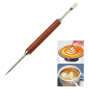 Кофейная художественная ручка, Кофейная художественная игла, Кофейная художественная игла, Деревянная ручка, инструмент для украшения Бариста из нержавеющей стали