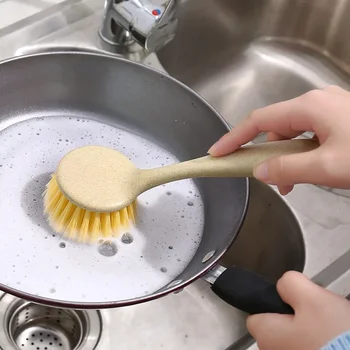 Кухонная щетка для мытья посуды, подвесная щетка, нежирная кастрюля, щетка для мытья посуды из пшеничной соломы с длинной ручкой