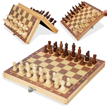 Магнитный Деревянный Складной Шахматный Набор Войлочная Игровая Доска Для Внутреннего Хранения Взрослых Детей Подарок Семейная Игра Шахматная Доска