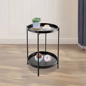 Многоярусный металлический круглый приставной столик со съемным подносом, гостиная, 15,2 дюйма X 20 дюймов в высоту