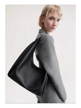 Модная женская сумка-тоут с полумесяцем подмышек из натуральной кожи