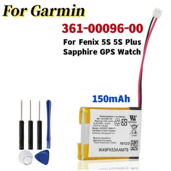 Оригинальный Аккумулятор 361-00096-00 150 мАч Для GARMIN Fenix 5S 5SPlus Fenix 5S Plus Sapphire GPS Watch Battery ASDB371828-P1 + Инструменты