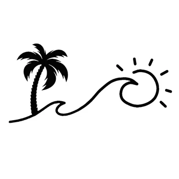 Пальма и волны, которые превращаются в солнце, наклейка для автомобиля, наклейки из ПВХ, стильные аксессуары, 13 см * 7 см