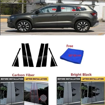 Подходит Для Skoda Karoq Carbon Fiber Черная Автомобильная Оконная Дверная Колонна BC Pillar Post Cover Trim Зеркальный Эффект PC Sticker