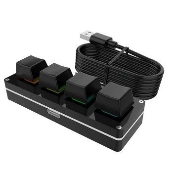 Пользовательская клавиатура с 4 клавишами RGB, Макро-ручка, Программируемая Механическая клавиатура с горячей заменой для рисования в Photoshop-Черный