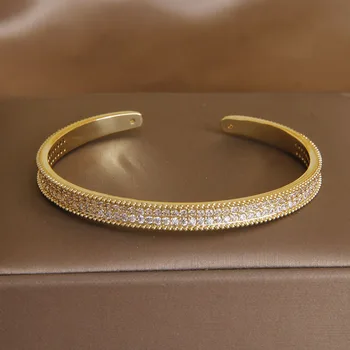 Роскошные открытые браслеты с полным цирконием для женщин Модные брендовые ювелирные изделия Браслеты с кристаллами в простом стиле Аксессуары для вечеринок Подарки