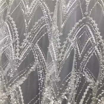 Свадебная ткань из бисера и блесток белого цвета фабрики Гуанчжоу для больших вечеринок оптом, 5 ярдов