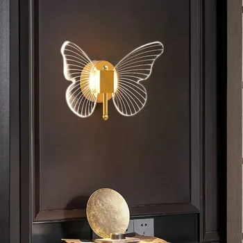 Современные прозрачные бабочки, светодиодный настенный светильник для столовой, прикроватной тумбочки, коридора, лестницы, декоративной лампы для дома