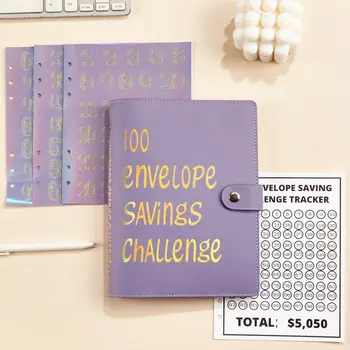 Сэкономьте $ 5050, планируя 100 конвертов в переплете из мягкой искусственной кожи, прочный набор для книг Savings Challenges, 6 колец из нержавеющей стали