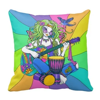 Чехол для подушки Melody Rainbow Guitar Hippie Fairy
