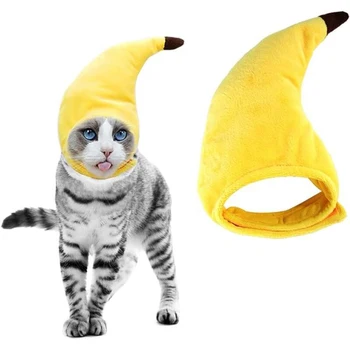 Шляпа для домашних животных, милая шапочка в форме банана, костюм, головной убор, мягкая шапочка в форме банана для маленьких собак, кошек, котенка, щенка на Рождество и Хэллоуин
